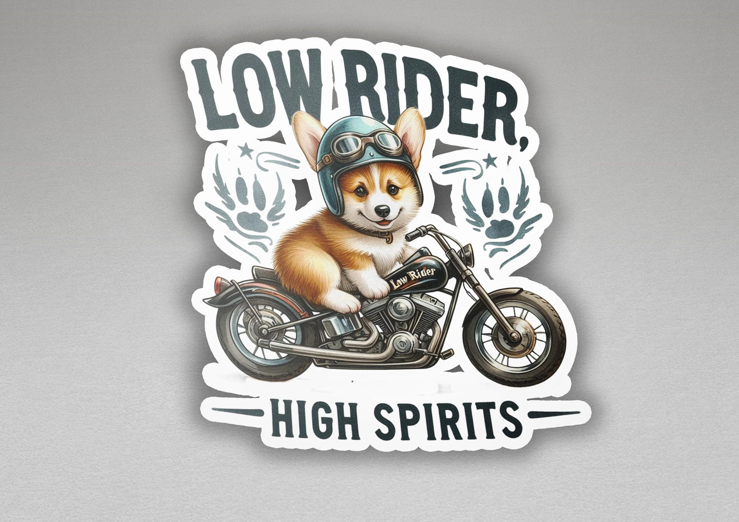 a sticker of a dog riding a motorcycle