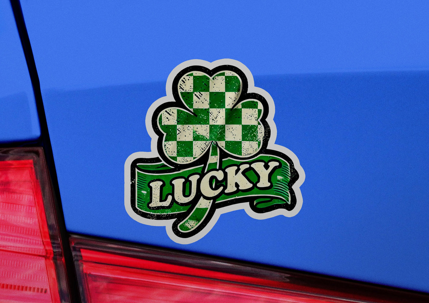 a close up of a car with a sticker on it