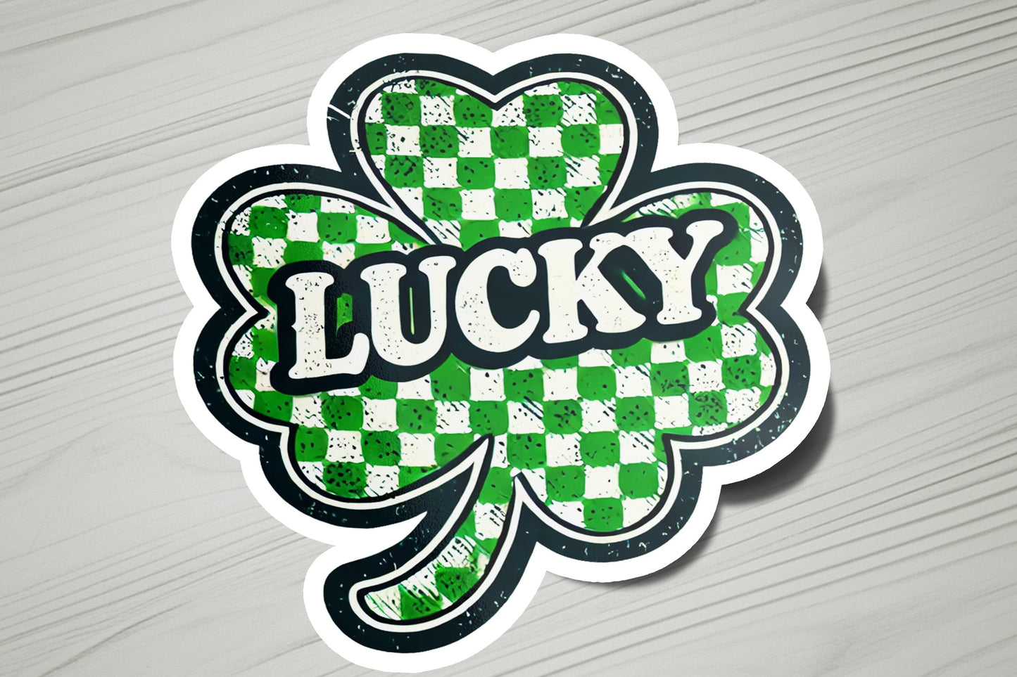 a sticker with the word lucky on it