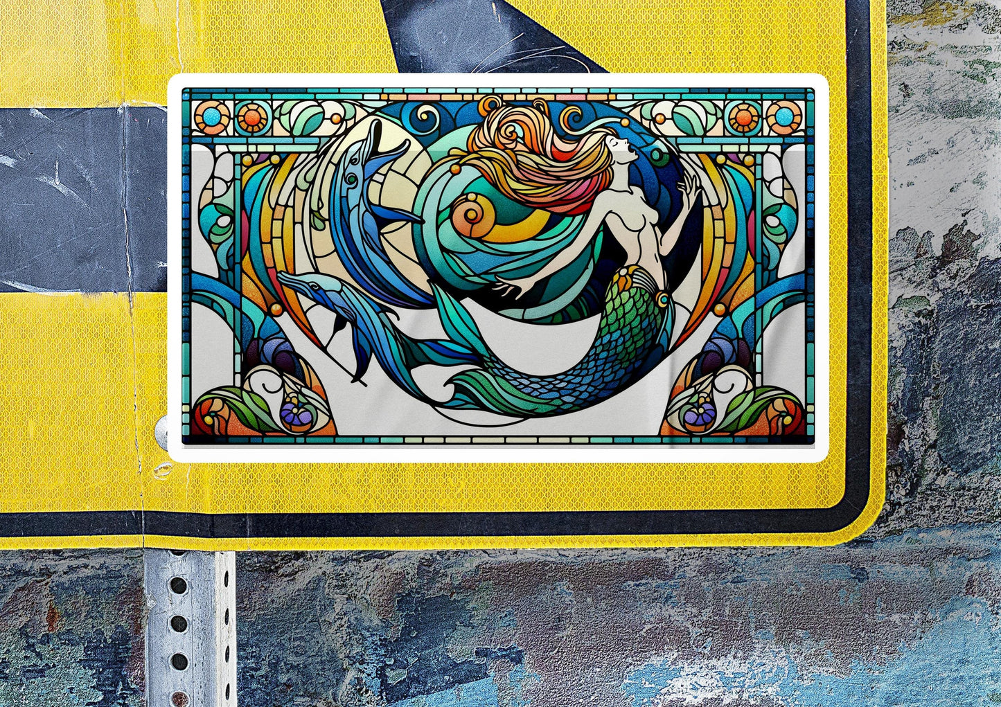 a close up of a street sign with a fish on it