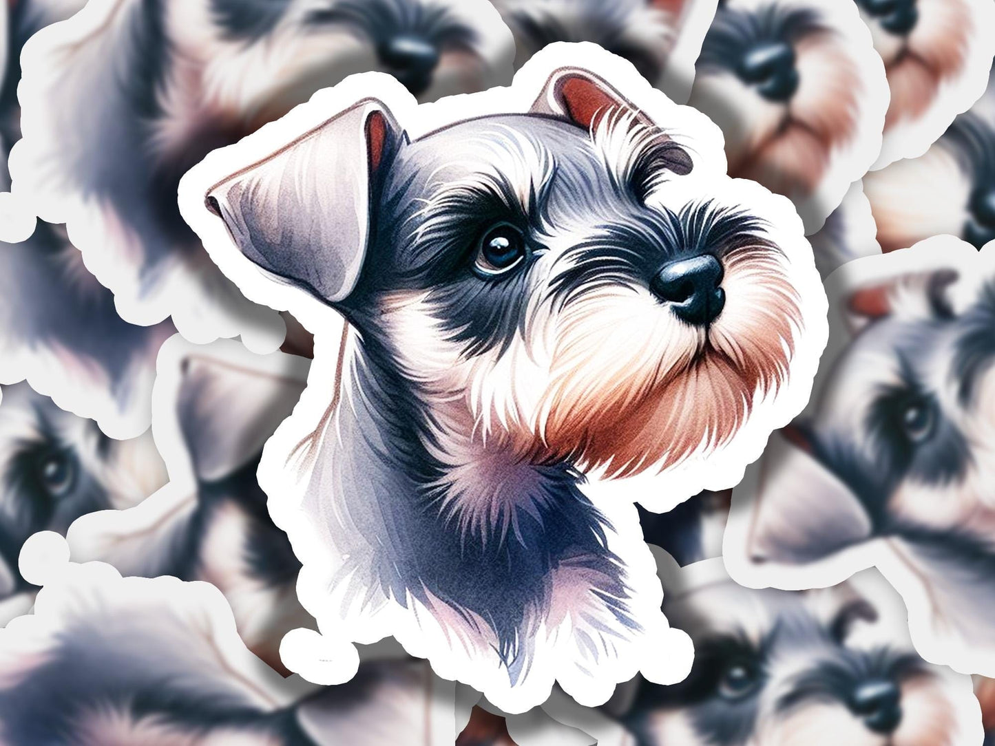 a sticker of a schnauzer surrounded by smaller schnauzers