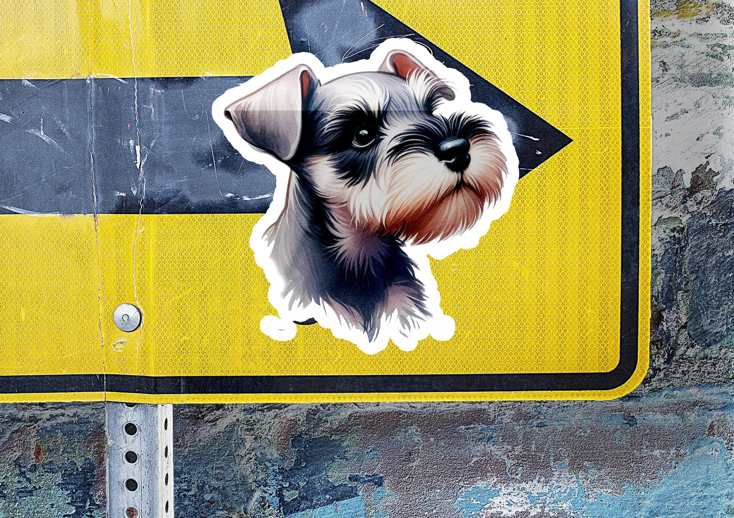a sticker of a dog on a street sign