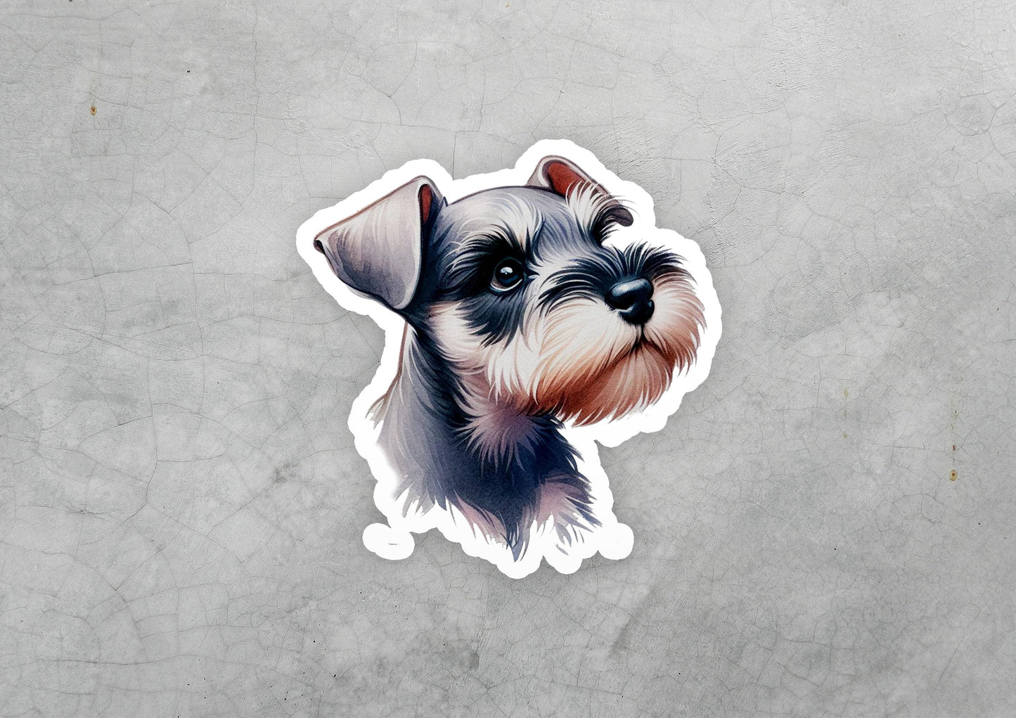 a sticker of a dog with a sad look on its face