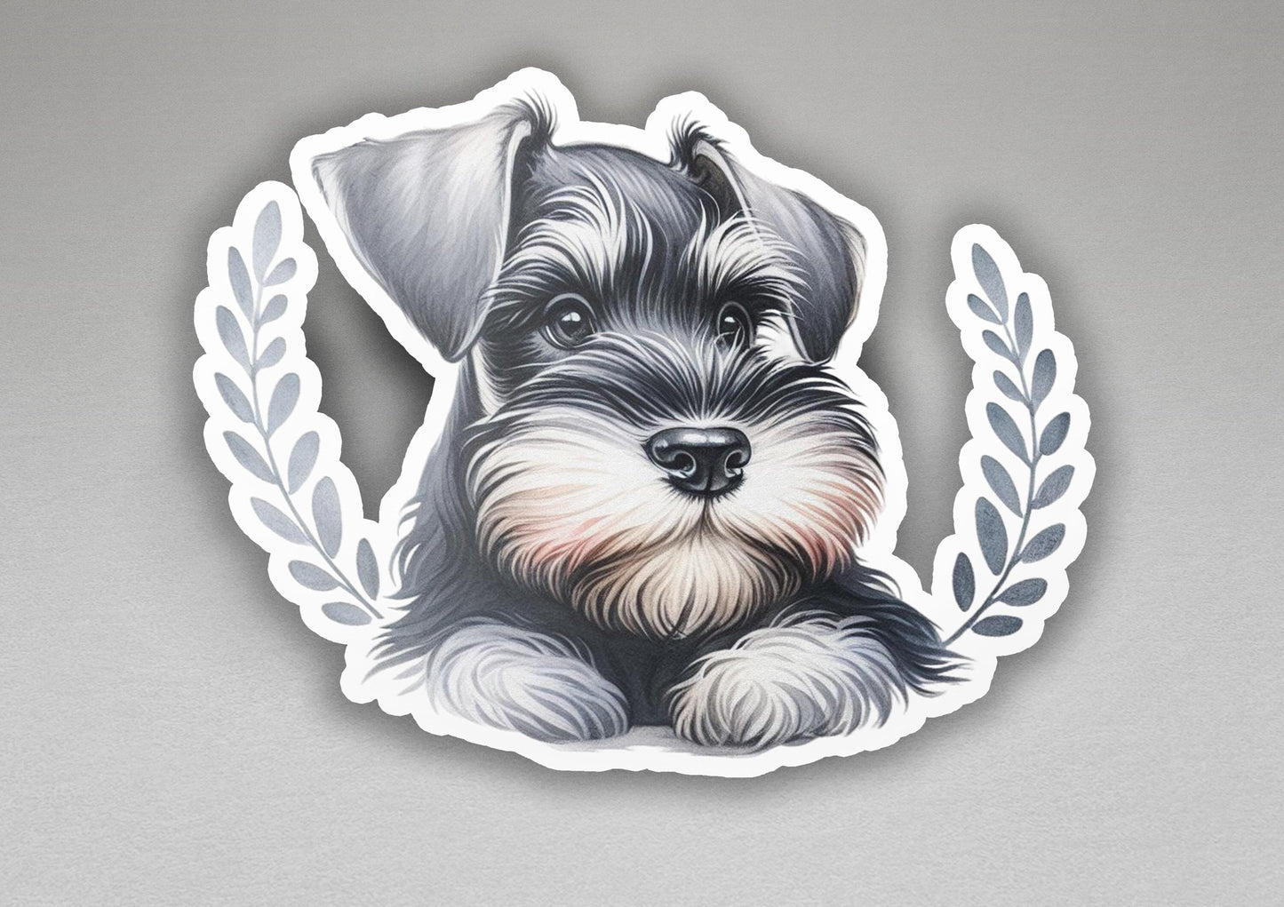 a sticker of a dog with a laurel around it