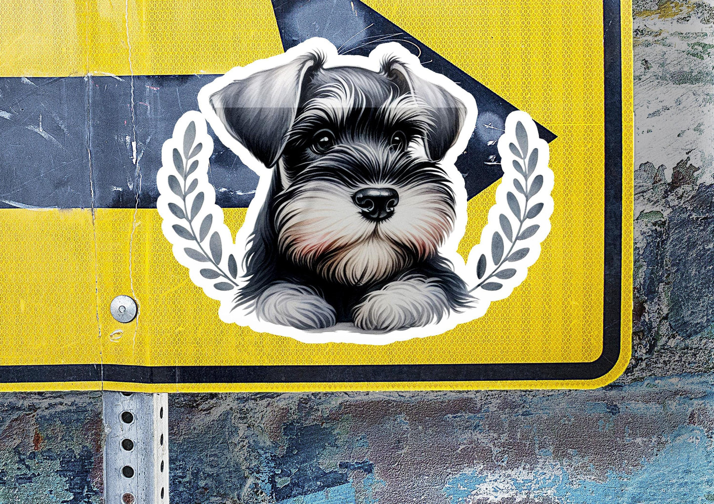 a sticker of a dog on a street sign
