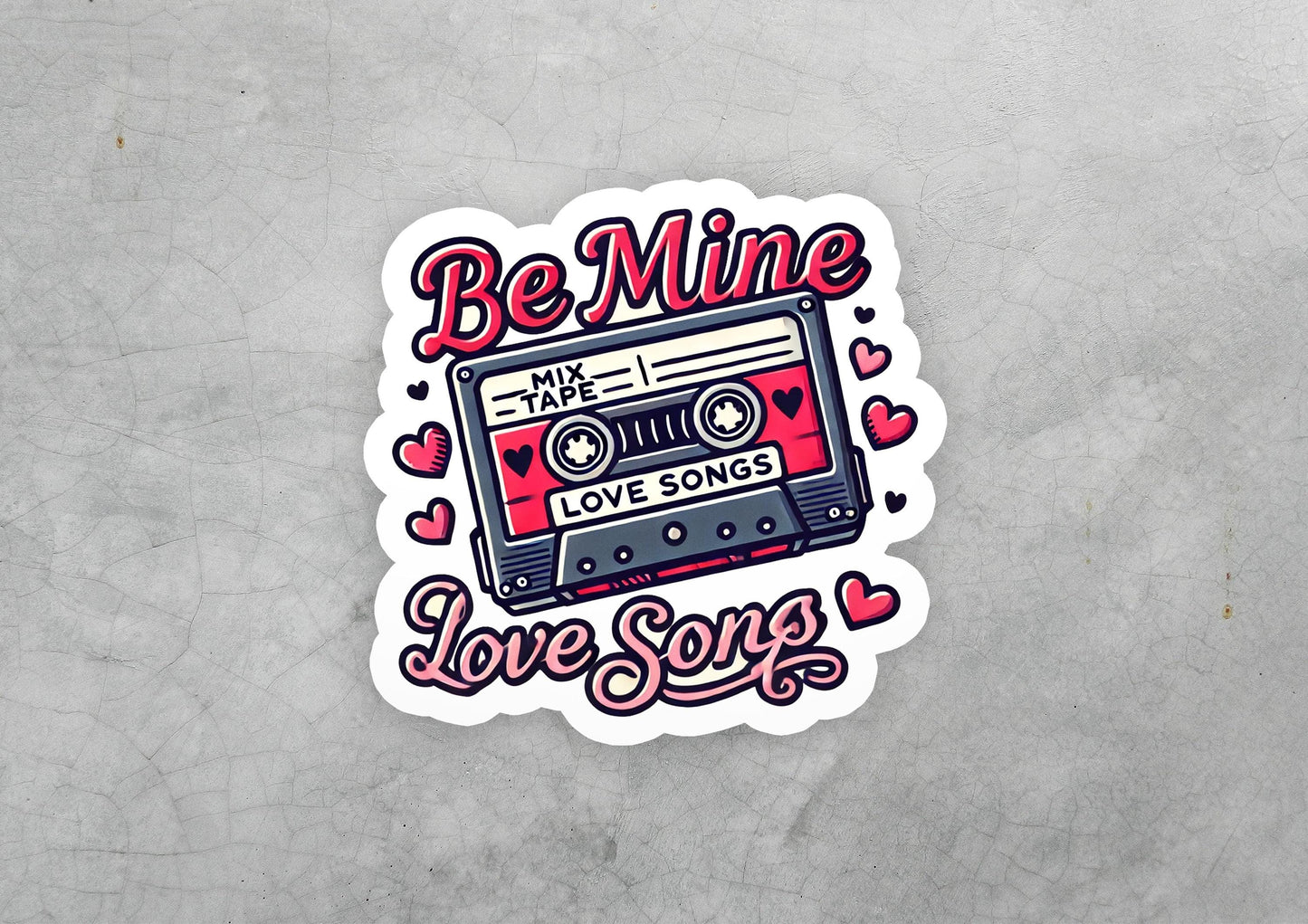 a sticker that says be mine love songs