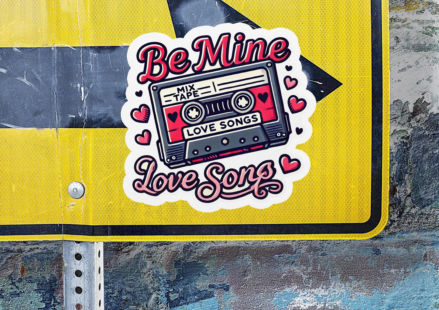 a sticker on a street sign that says be mine