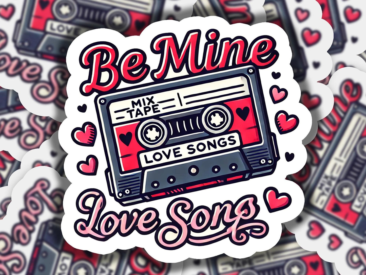 a sticker that says be mine love songs
