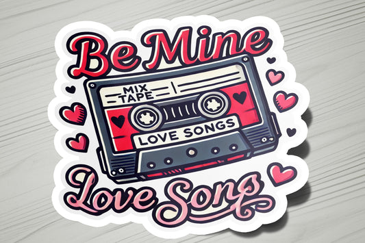 a sticker that says be mine love songs