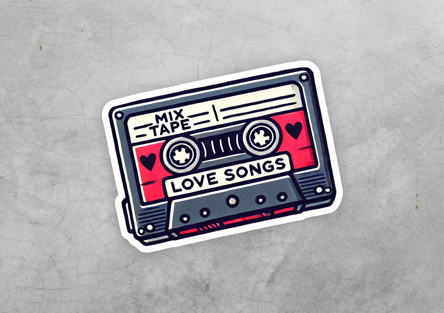 a sticker of a cassette tape with the words love songs on it