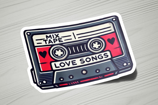 a sticker of a cassette tape with the words love songs on it