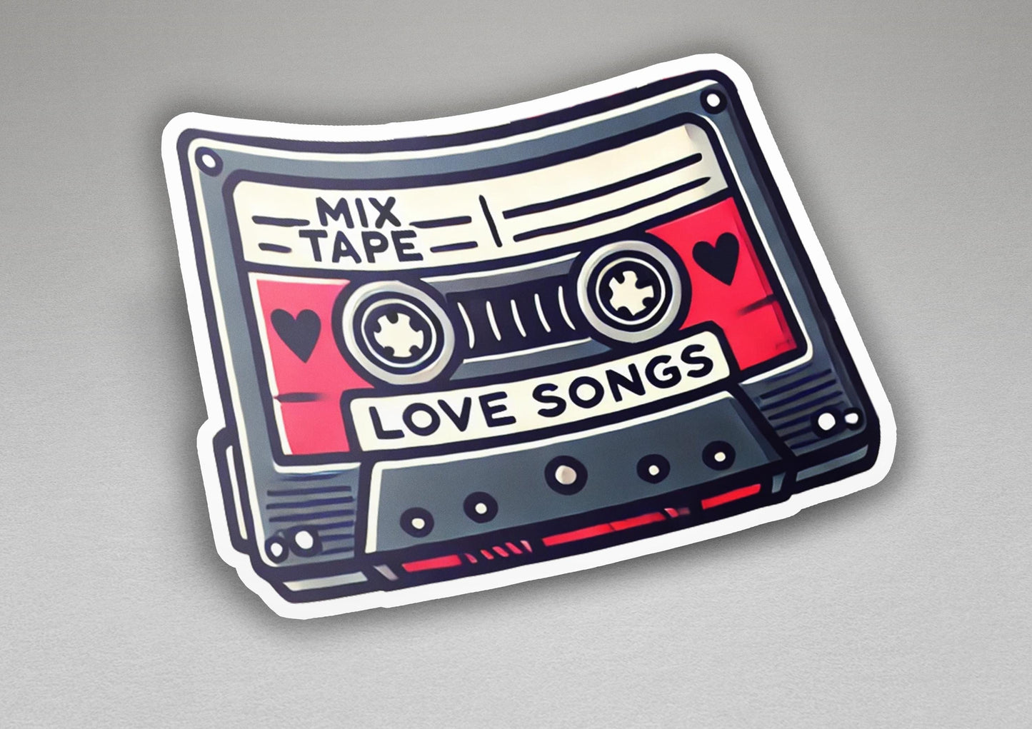 a sticker of a cassette tape with the words love songs on it