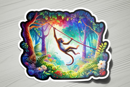 a sticker of a monkey swinging on a rope
