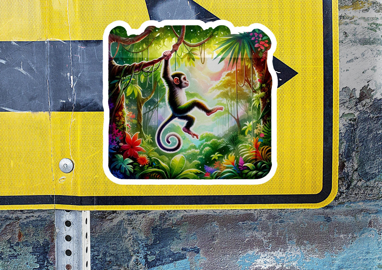 a sticker of a monkey in the jungle