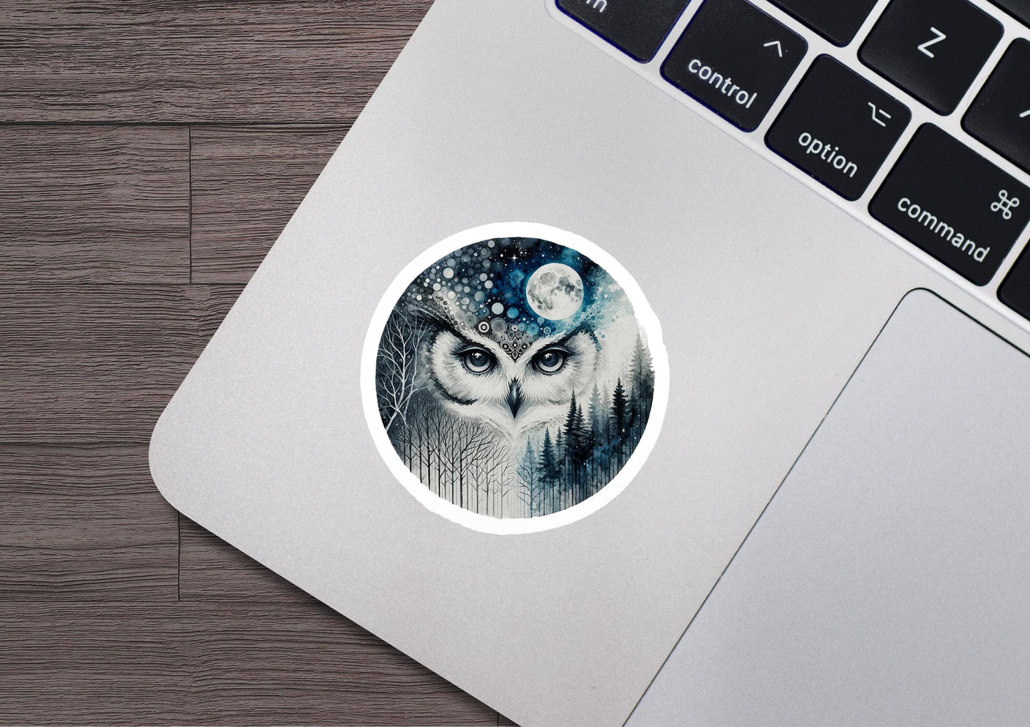an owl sticker on a laptop keyboard