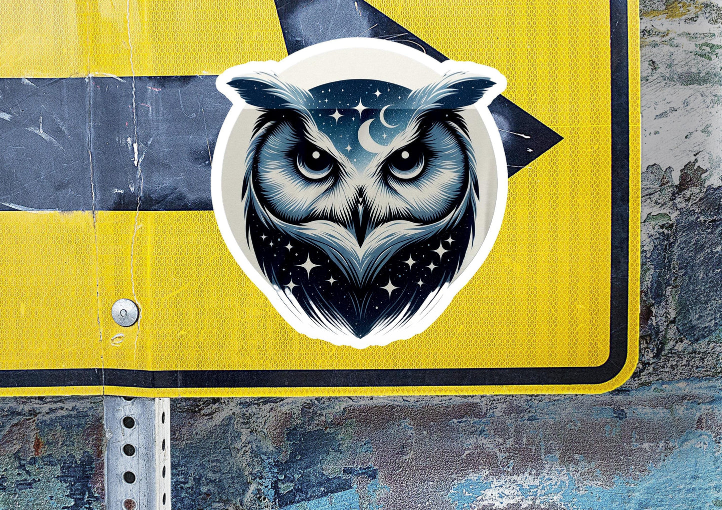a sticker of an owl with stars on it