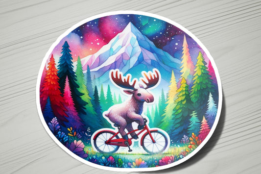 a sticker of a moose riding a bicycle