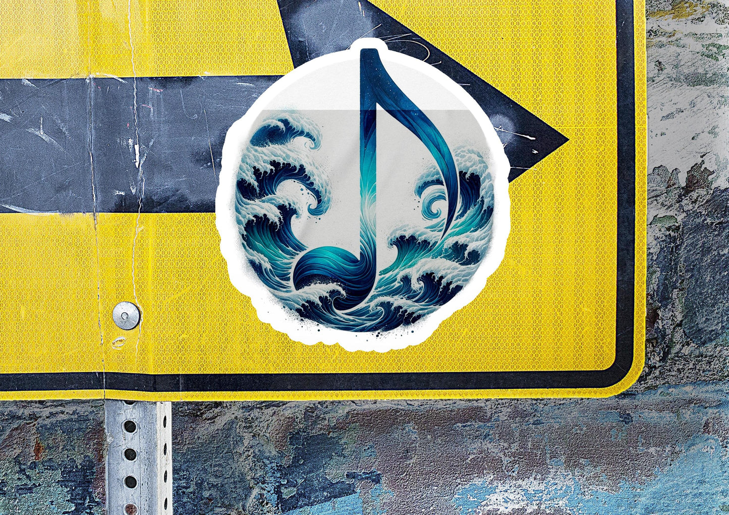 a street sign with a picture of a wave on it