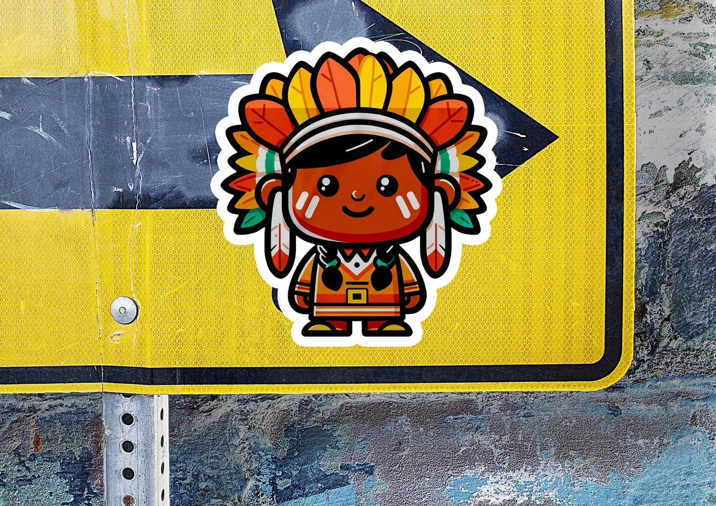 a sticker of a person wearing a headdress