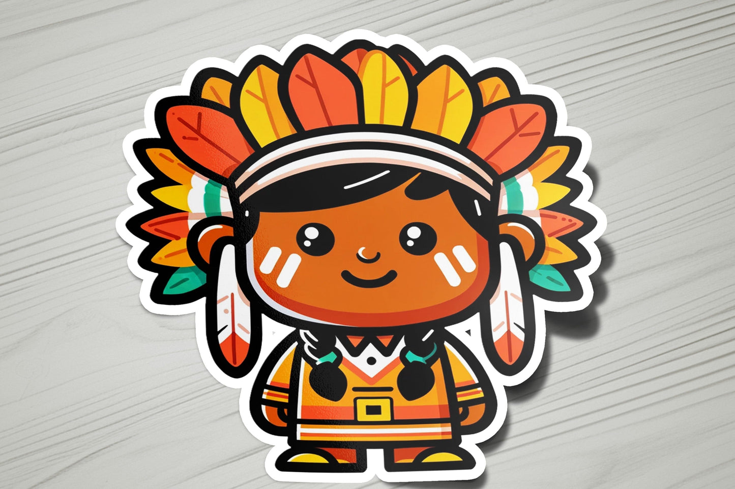a sticker of a native american boy wearing a headdress