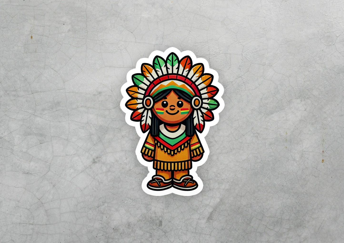 a sticker of a native american indian doll