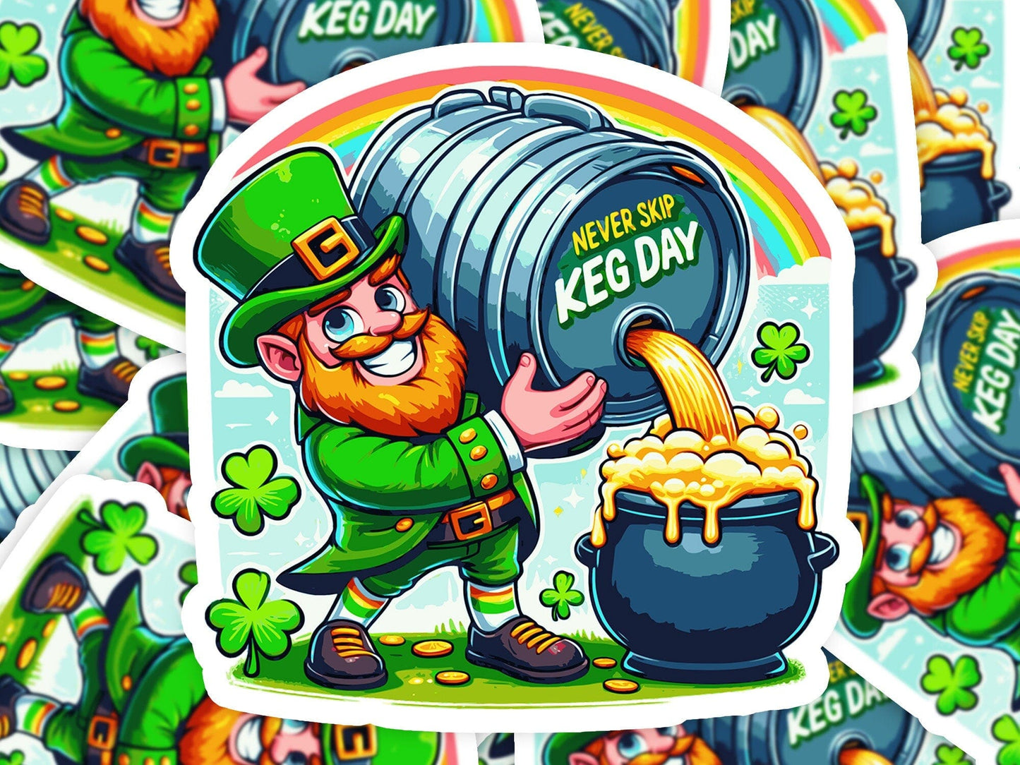 Never Skip Keg Day St. Patricks Day Vinyl Sticker | Dishwasher Safe & Durable | Custom Sizes | Fast Shipping | Made in USA Fiesta Doodle waterproof vinyl sticker. dishwasher safe outdoor sticker.
