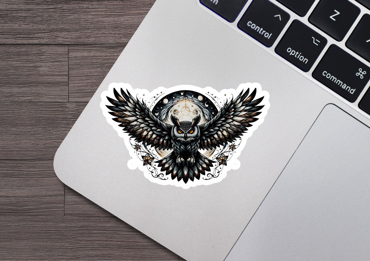 a laptop with a sticker of a skull with wings