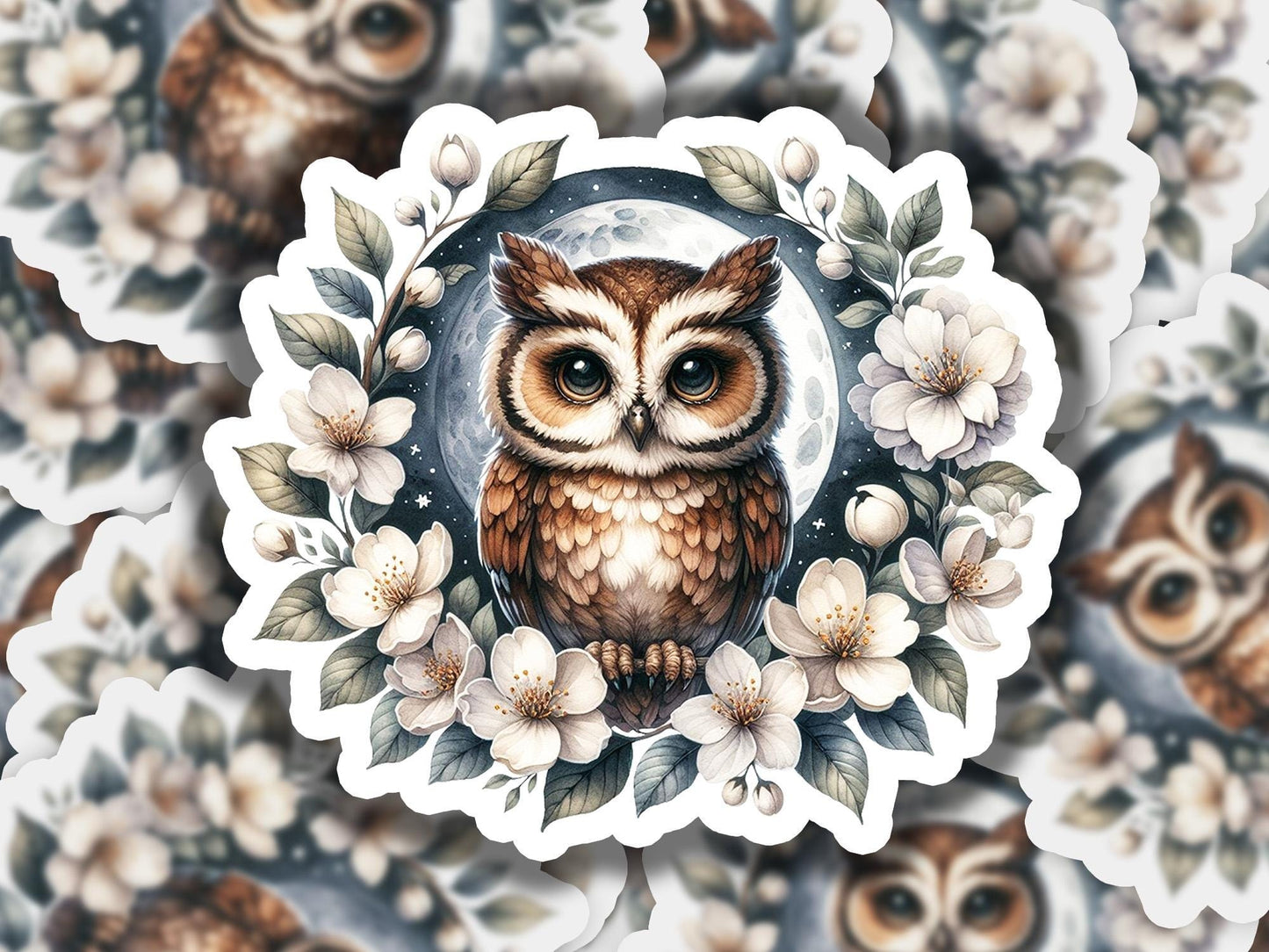 a picture of an owl surrounded by flowers