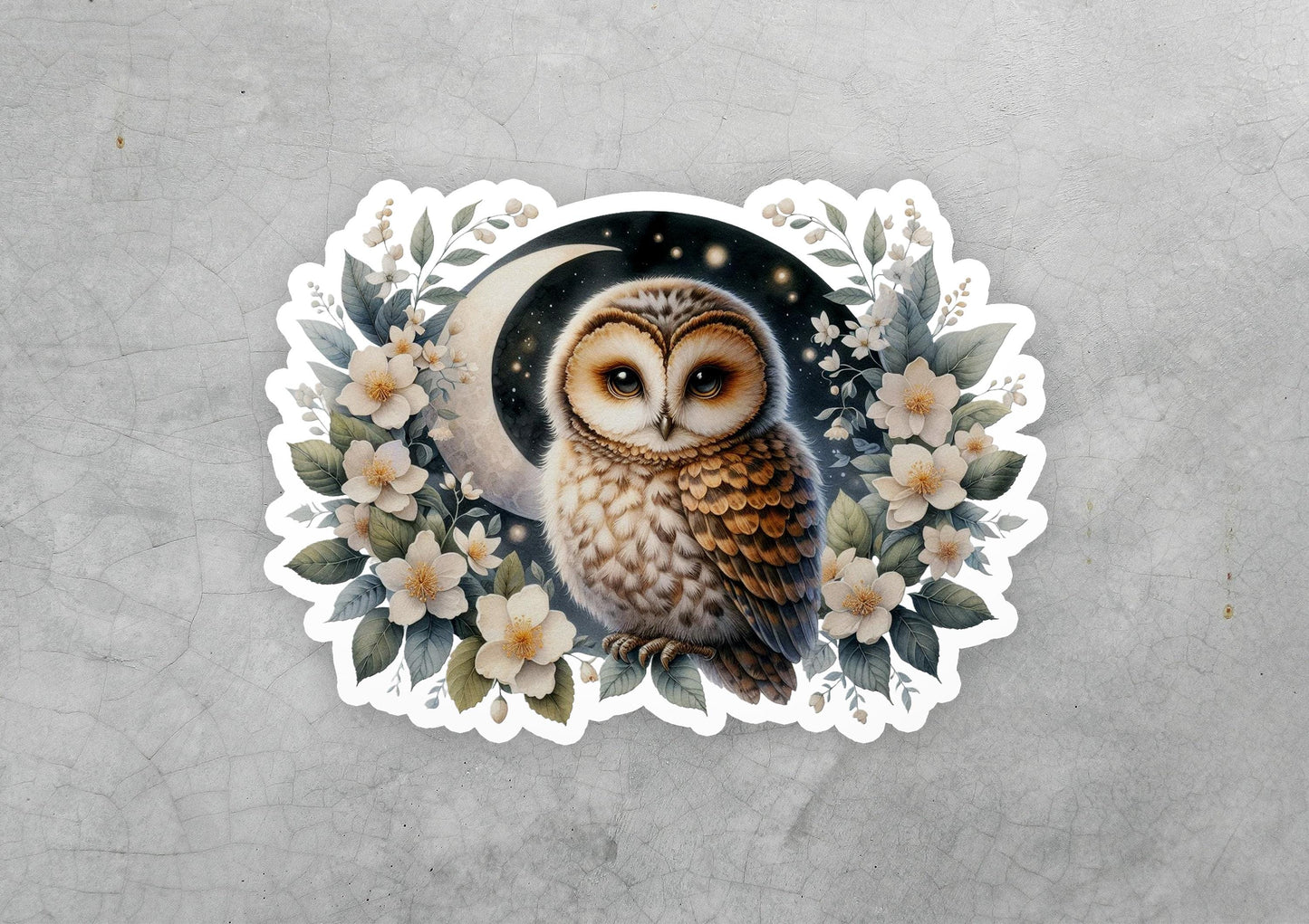 a sticker of an owl sitting on top of a table