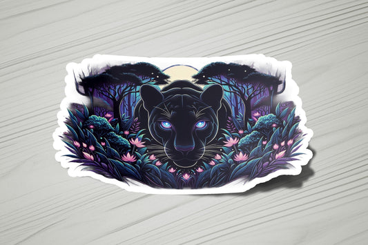 a sticker with a picture of a black panther on it
