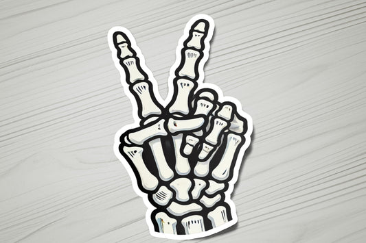 a sticker of a hand making the peace sign