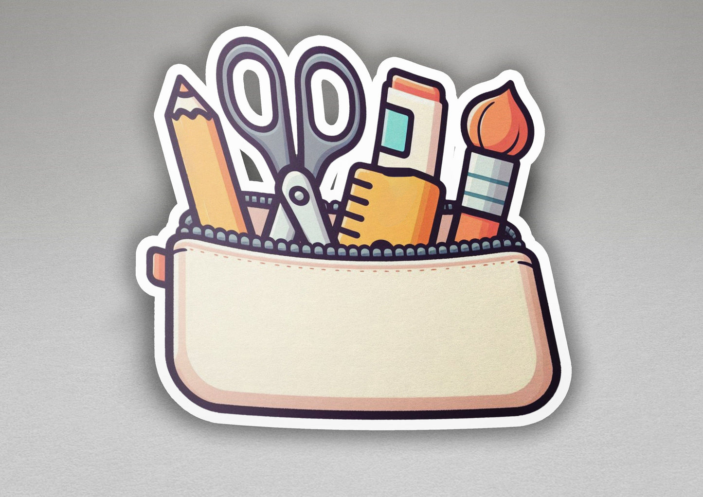 a sticker of scissors and pencils in a pocket