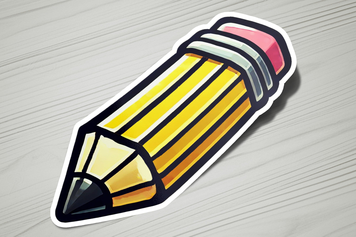 a sticker of a pencil on a table