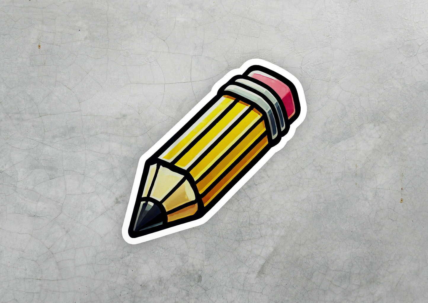 a sticker of a pencil on a concrete surface