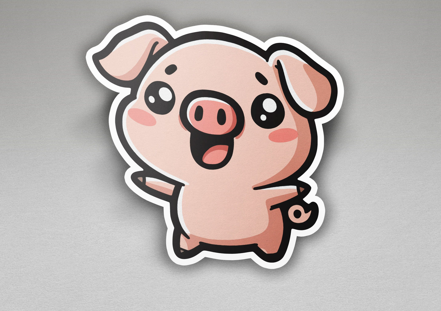 a sticker of a pig with its mouth open