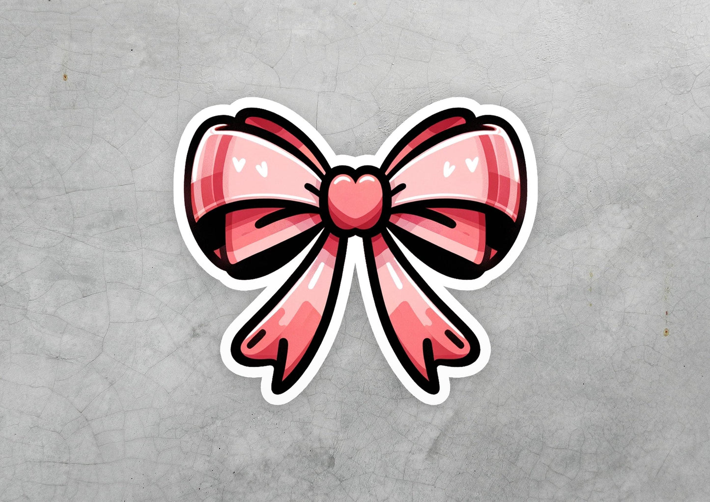 a sticker of a pink bow on a gray background