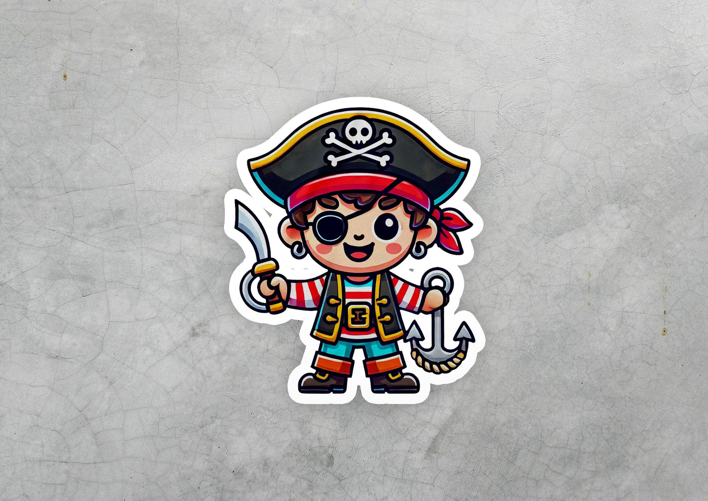 a sticker of a pirate holding a sword