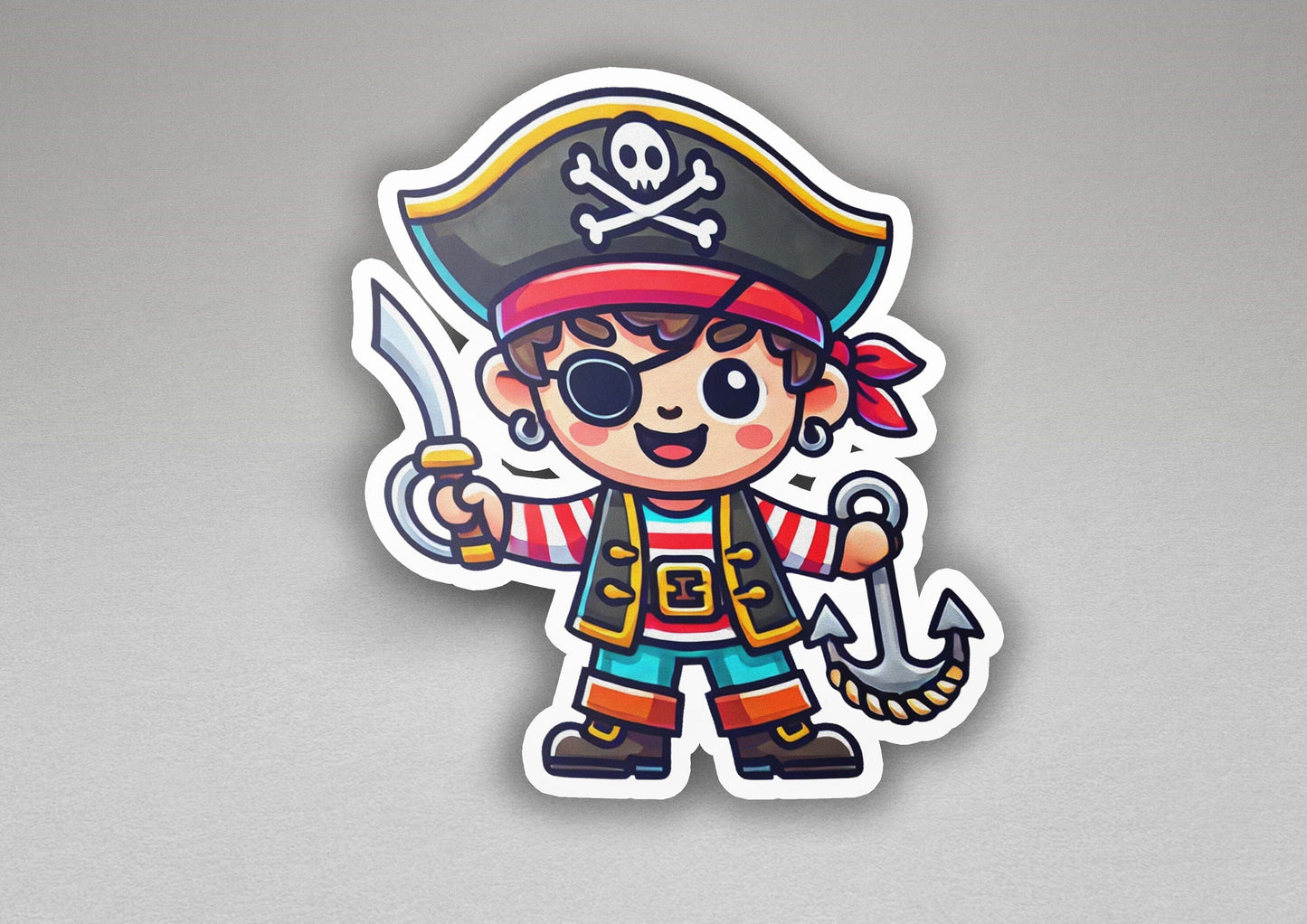 a sticker of a pirate holding a sword