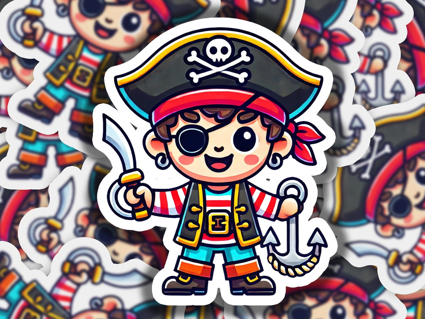 a sticker of a pirate with a sword