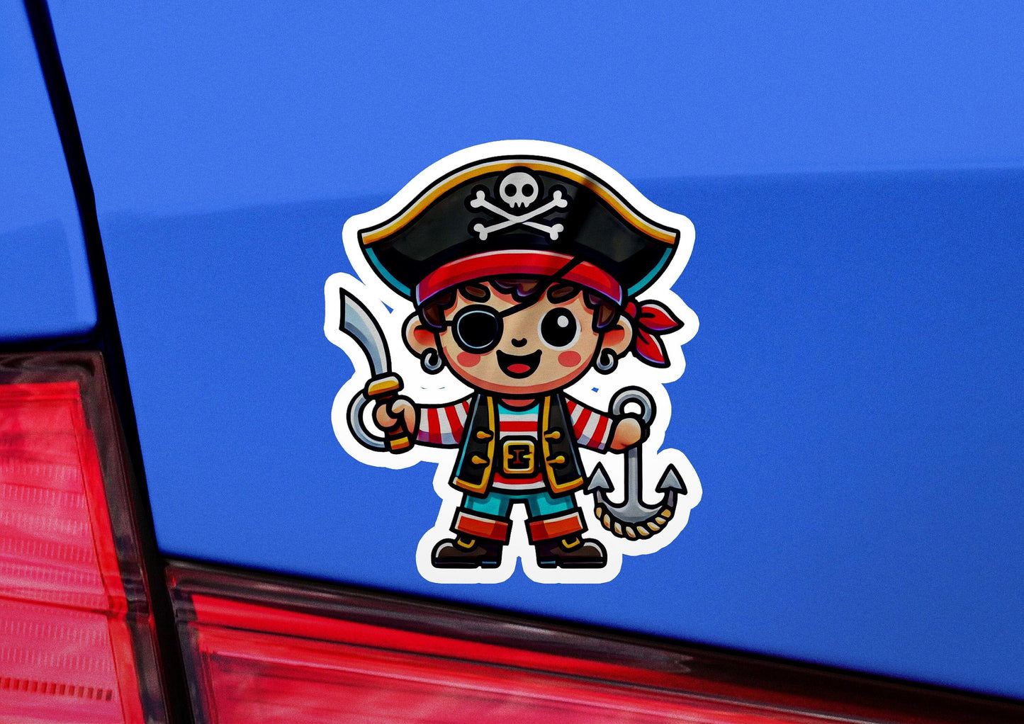 a pirate sticker on the back of a car