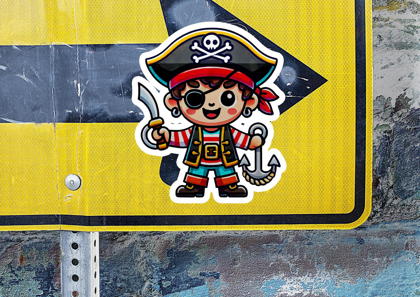 a sticker of a pirate boy holding a sword