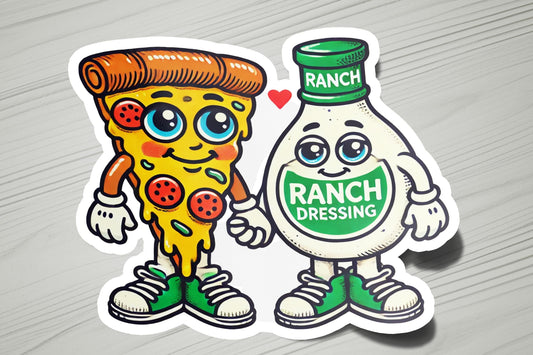 a sticker of a bottle of ranch dressing next to a sticker of a