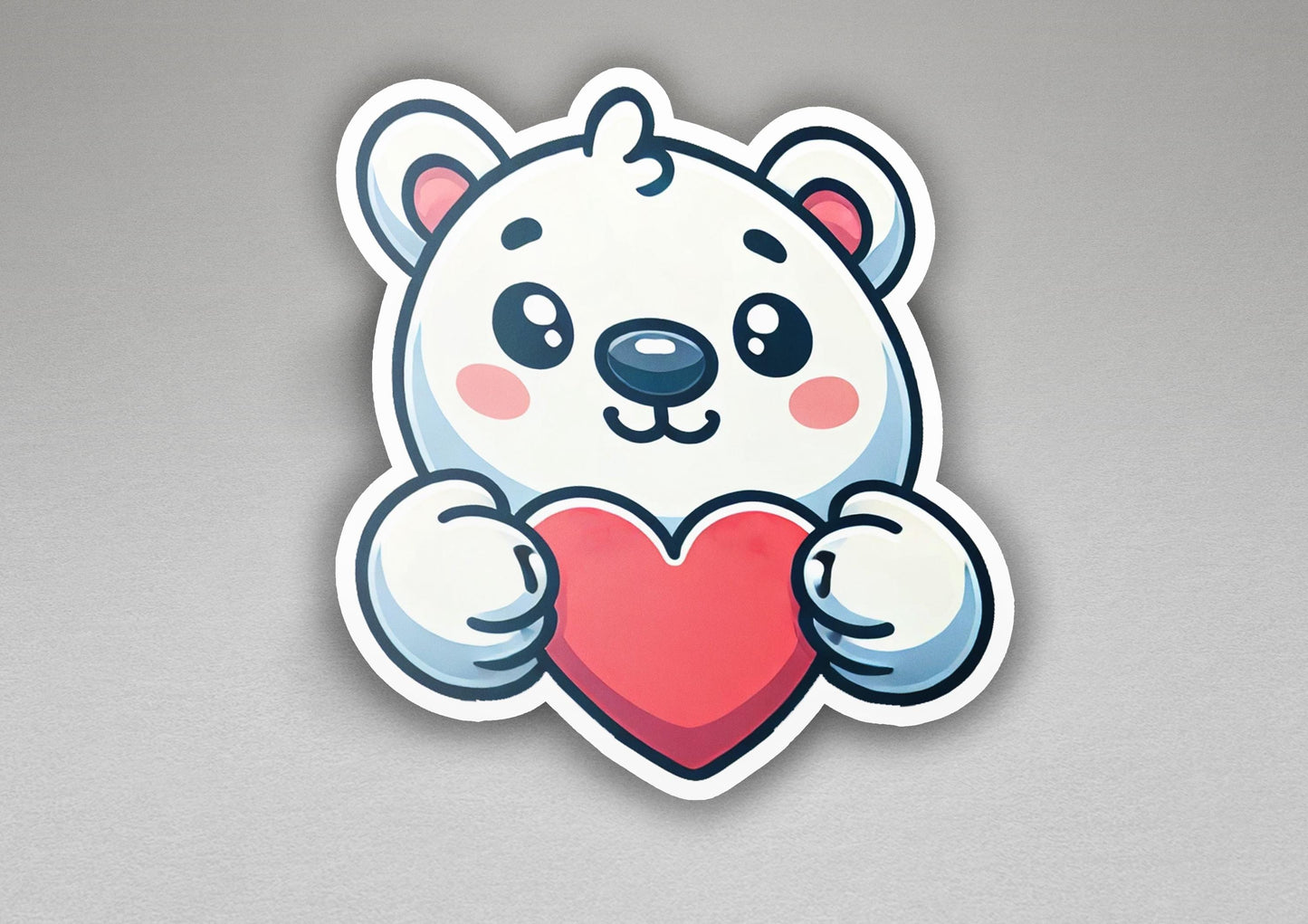 a sticker of a bear holding a heart