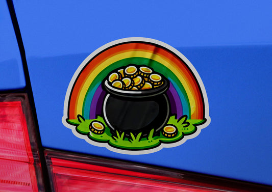a car with a pot of gold coins on it