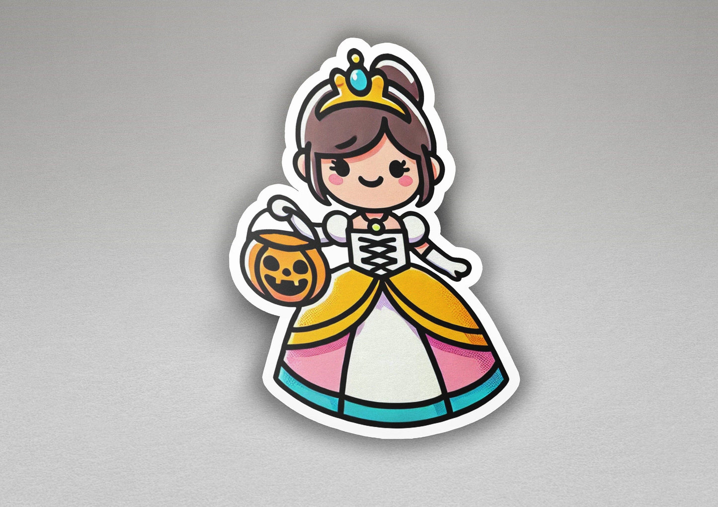 a sticker of a princess holding a pumpkin
