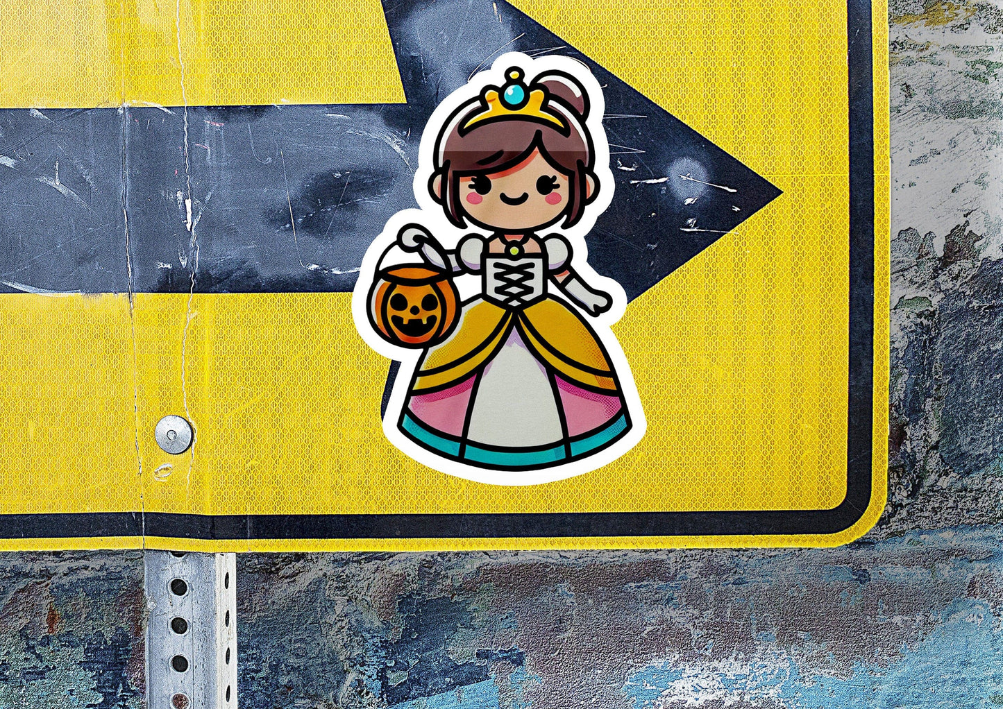 a sticker of a princess holding a pumpkin