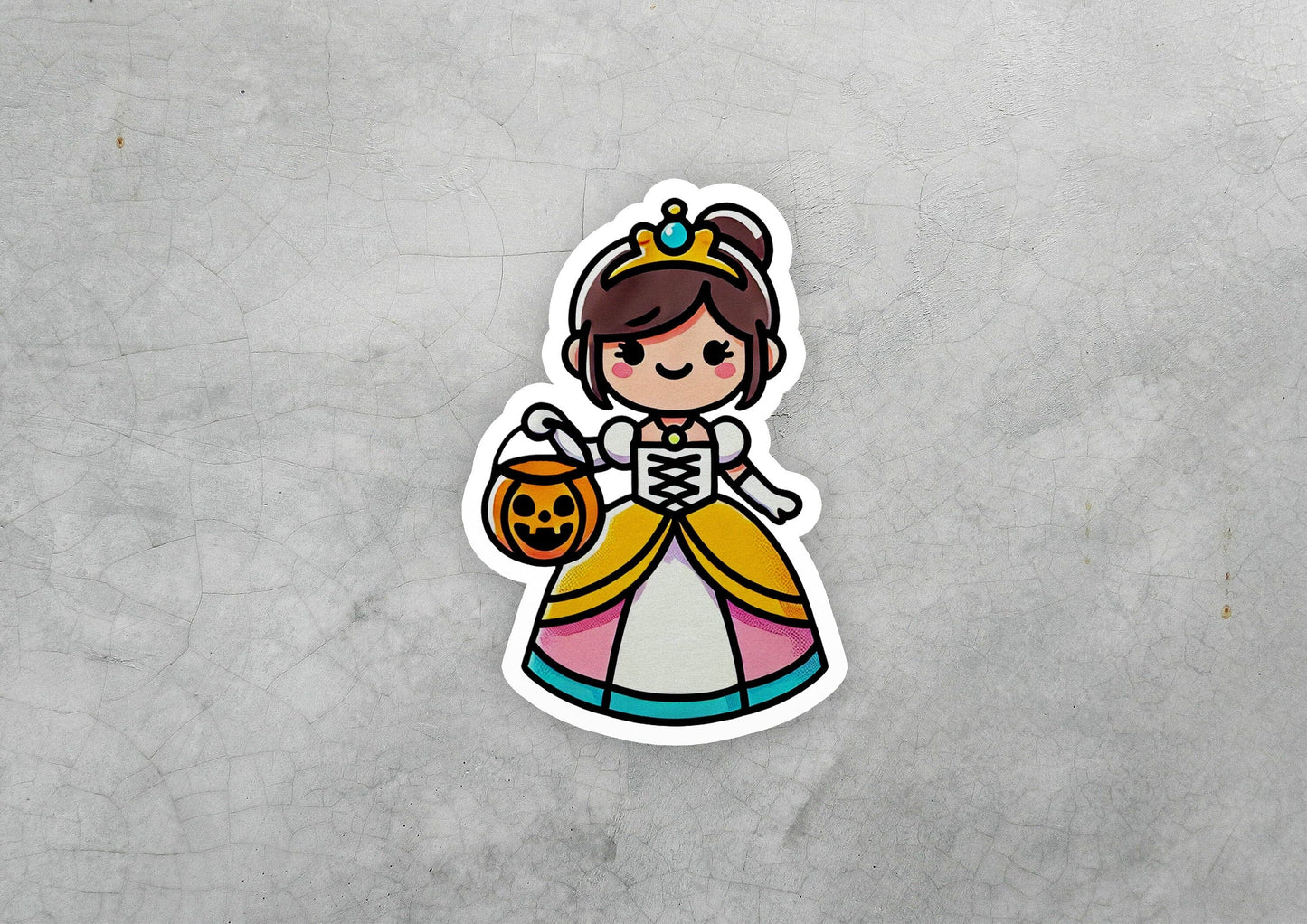 a sticker of a princess holding a pumpkin