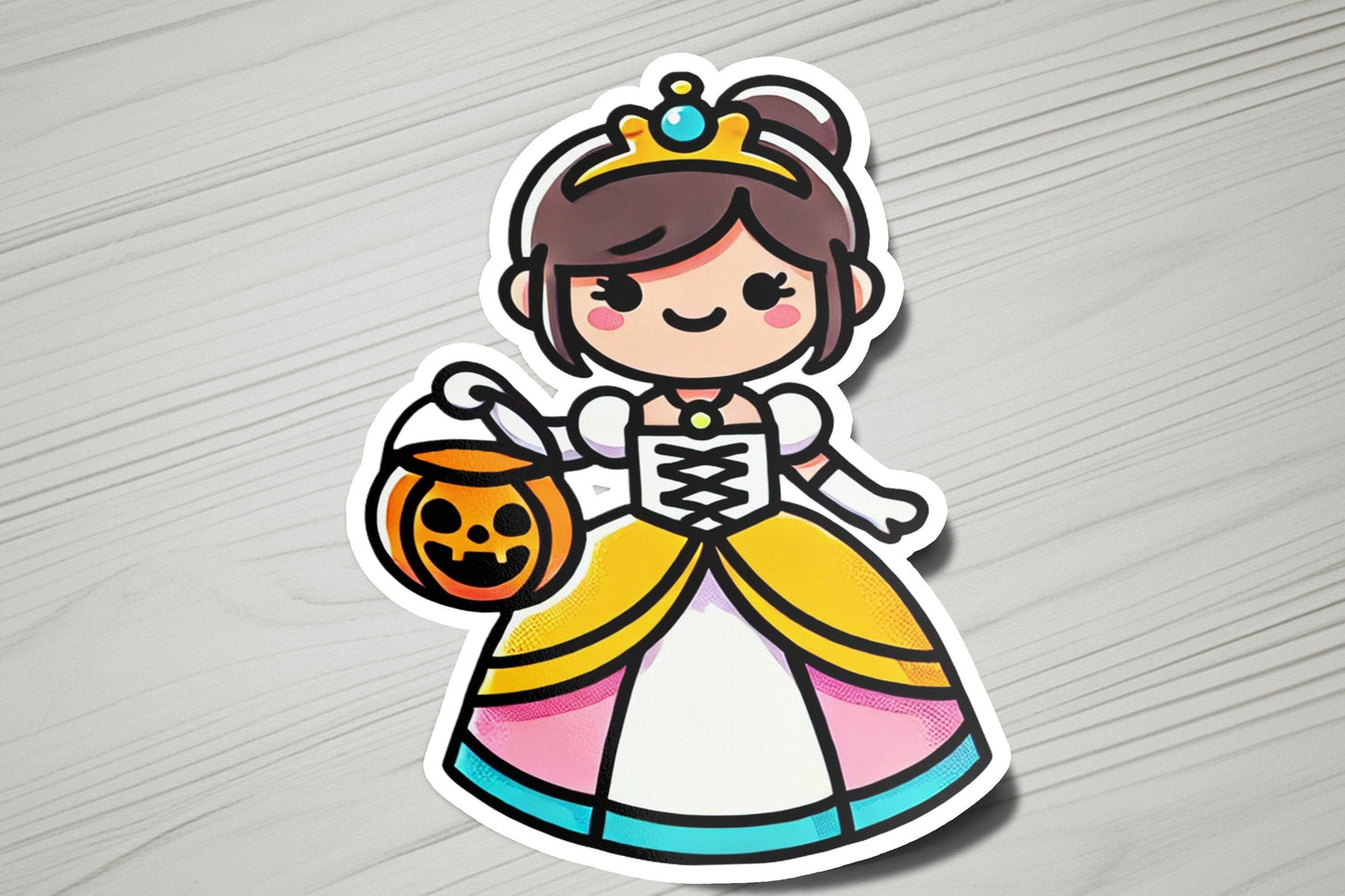 a sticker of a princess holding a pumpkin
