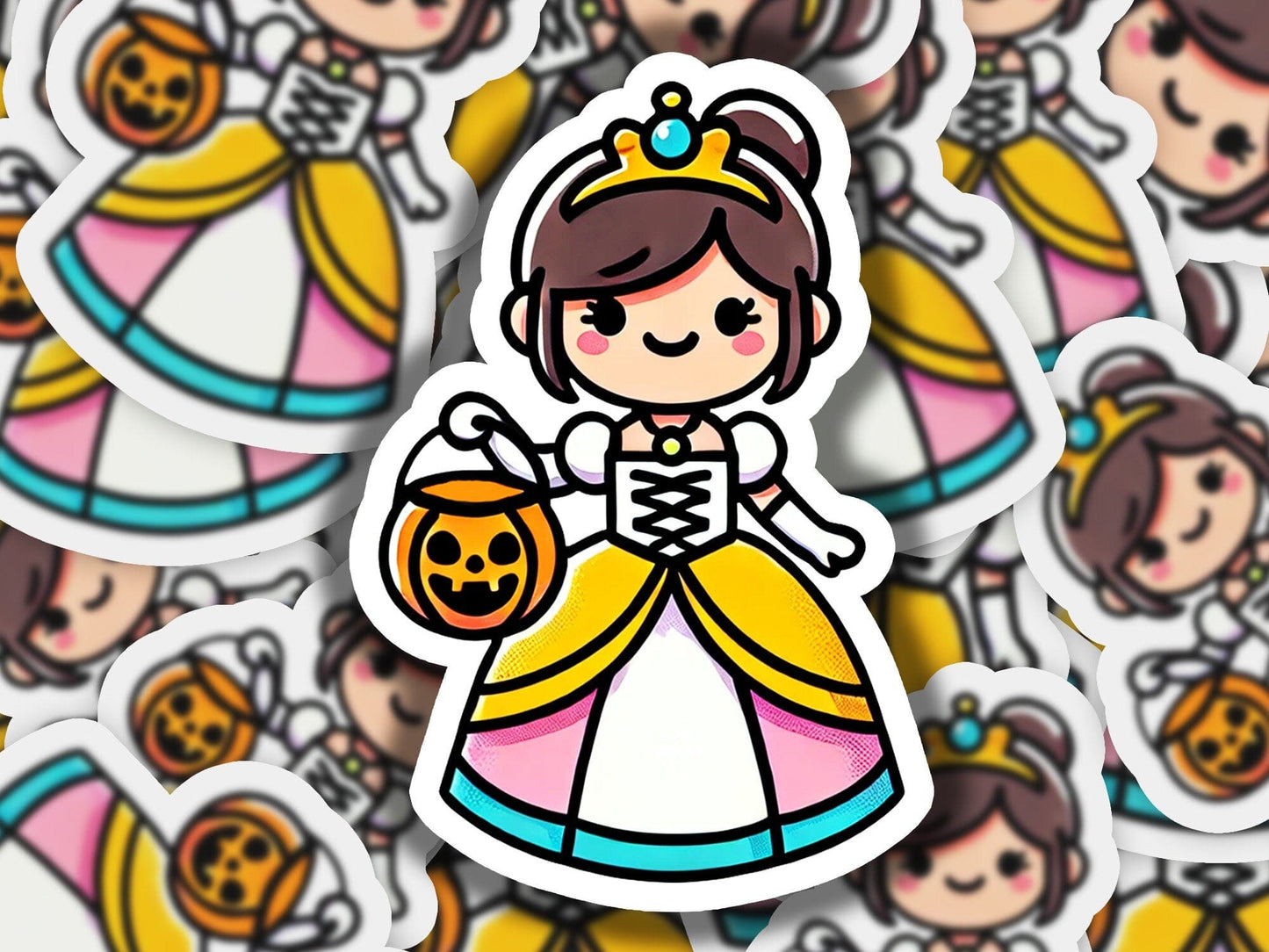 a sticker of a princess holding a pumpkin