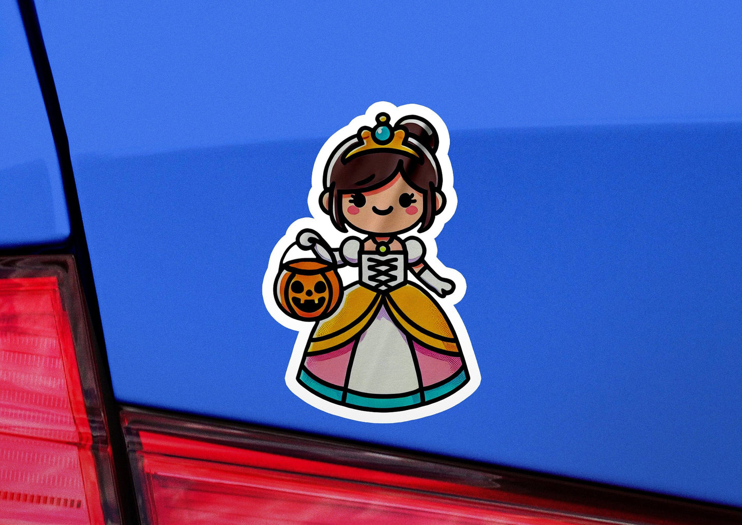 a sticker of a princess holding a pumpkin